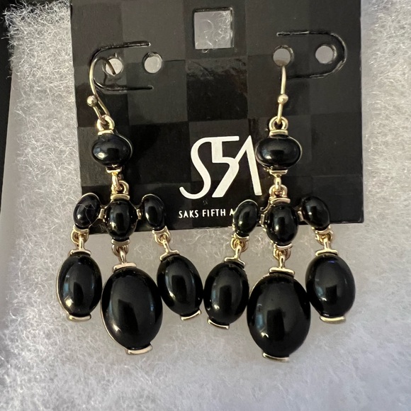 Saks Fifth Avenue Jewelry - Saks Fifth Avenue Black drop bead earrings and gold accents. 2” drop. BNIB